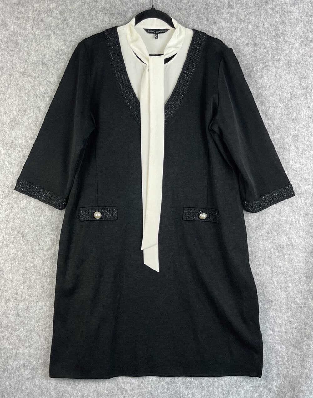 Ming‎ Wang Sheath Dress Womens XL Black Long Modest Career Office Preppy Classic